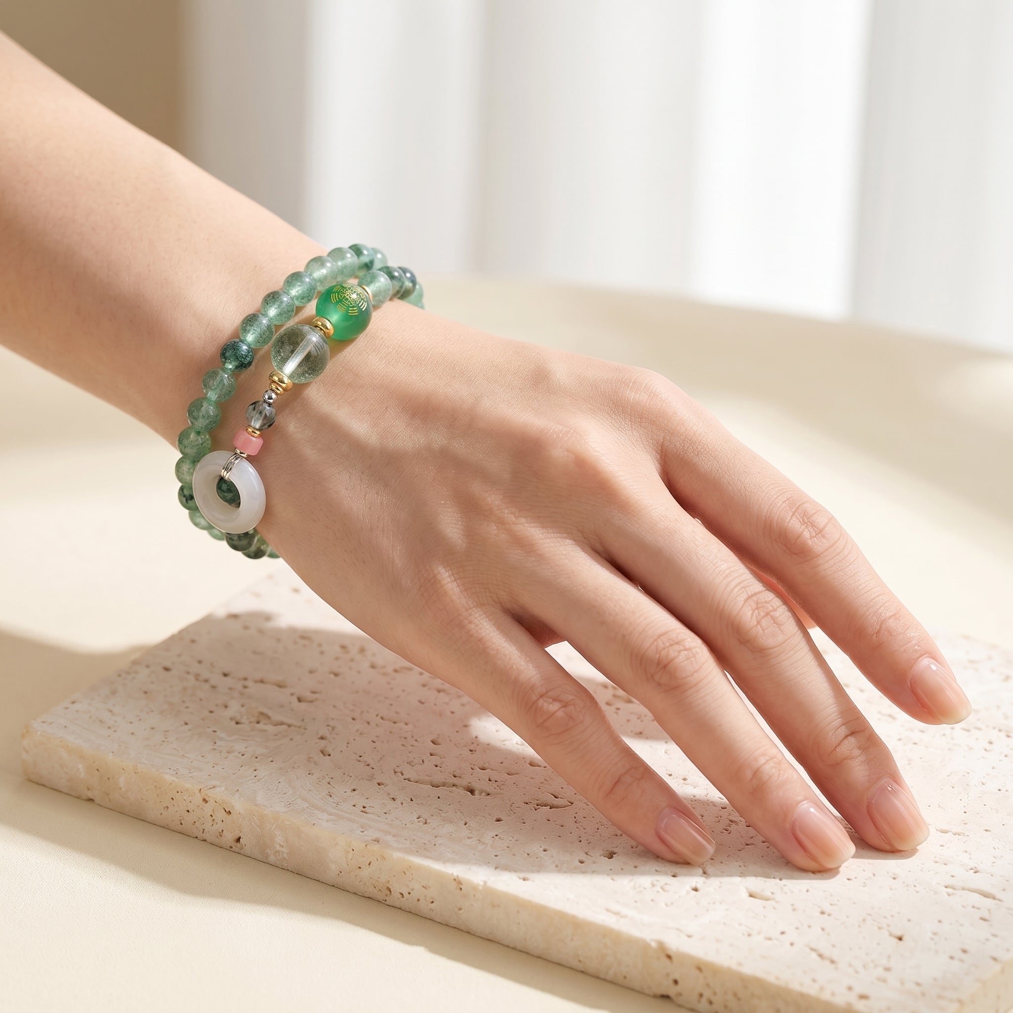 Emerald Rise Wood Element Double-Strand Beaded Bracelet Natural Green Gemstone Bracelet for Gemini, Libra & Aquarius