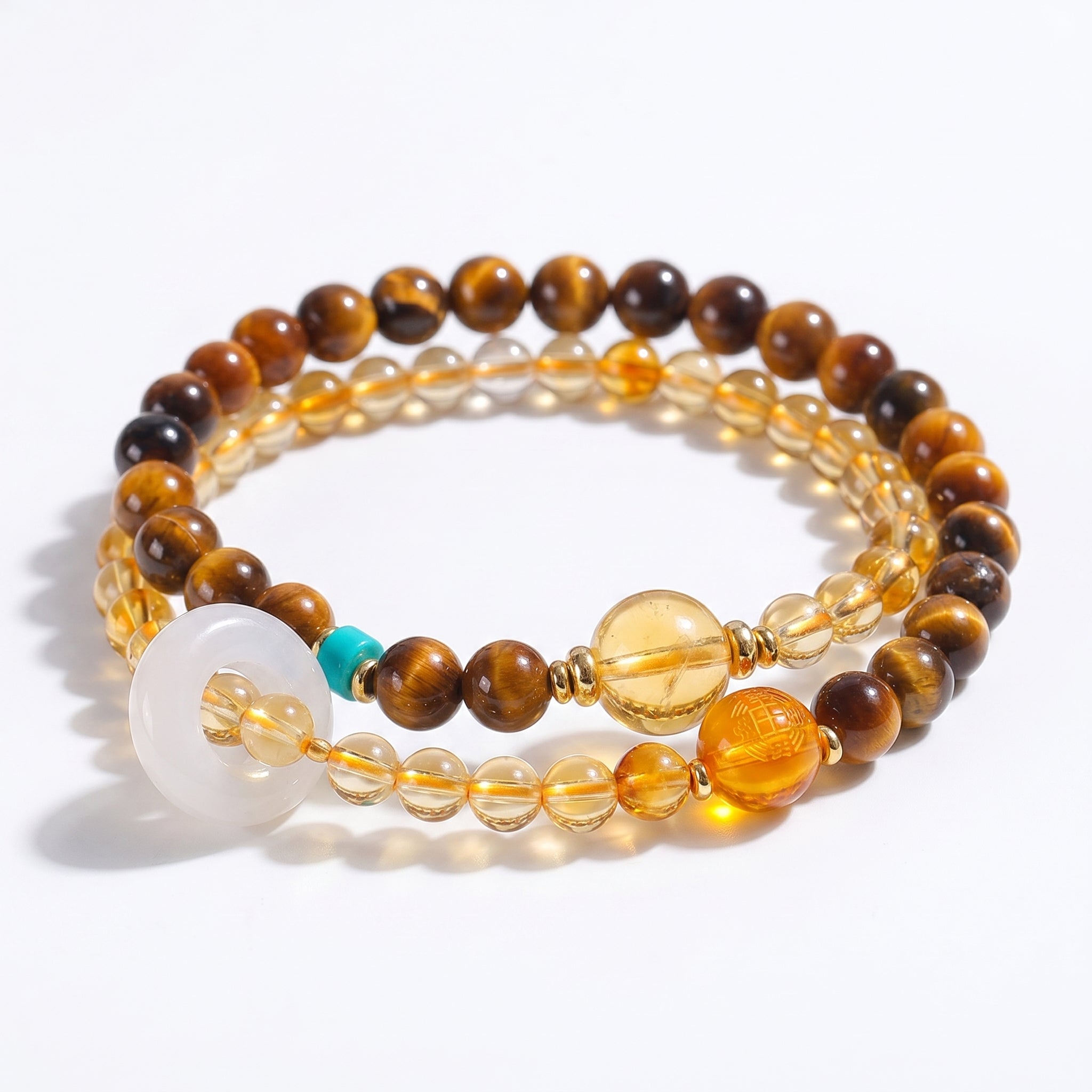 Golden Terra Earth Element Double-Strand Beaded Bracelet Tiger Eye & Golden Crystal Gemstone Bracelet for Taurus, Virgo & Capricorn