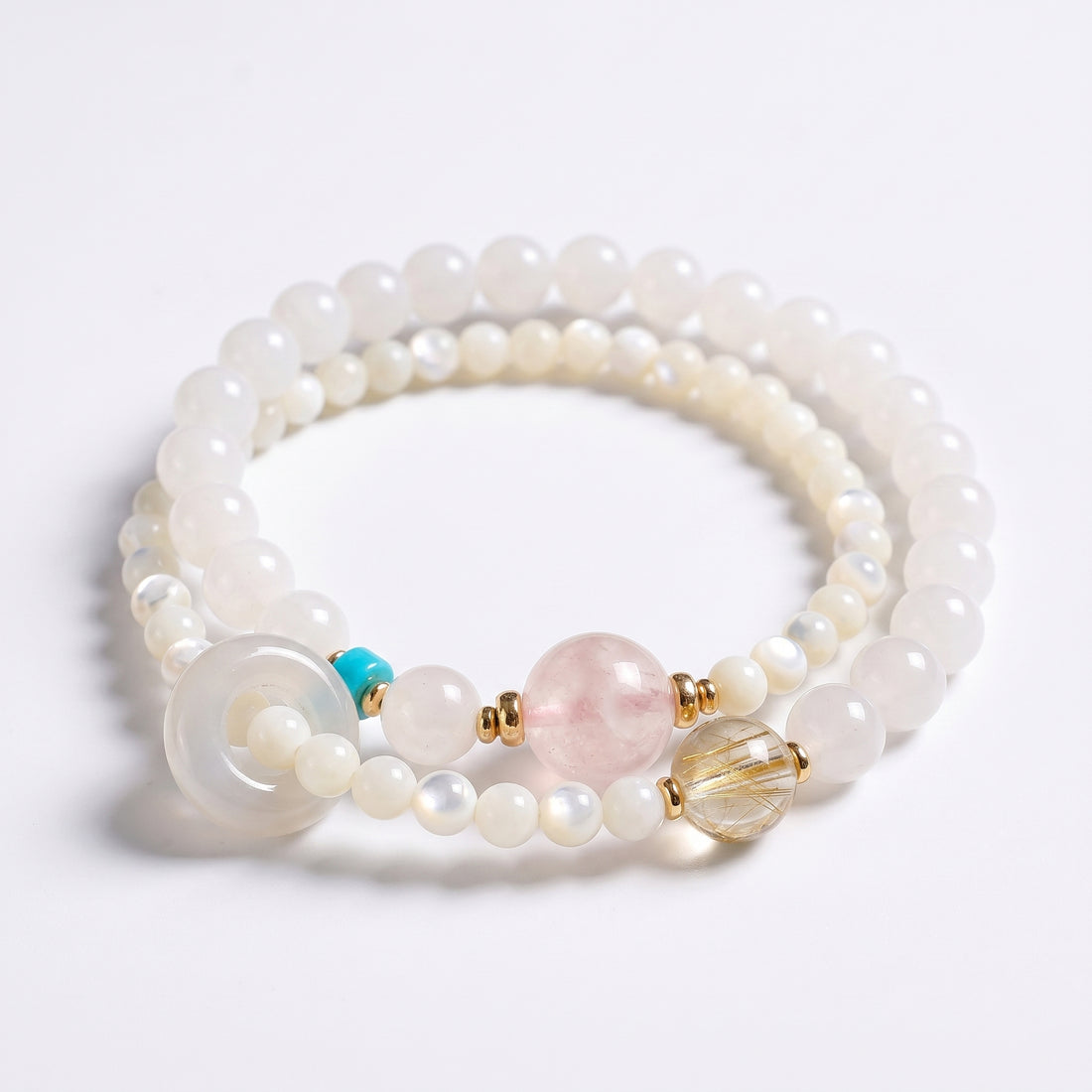 Silver Zenith Metal Element Double-Strand Beaded Bracelet Element of Clarity & Strength
