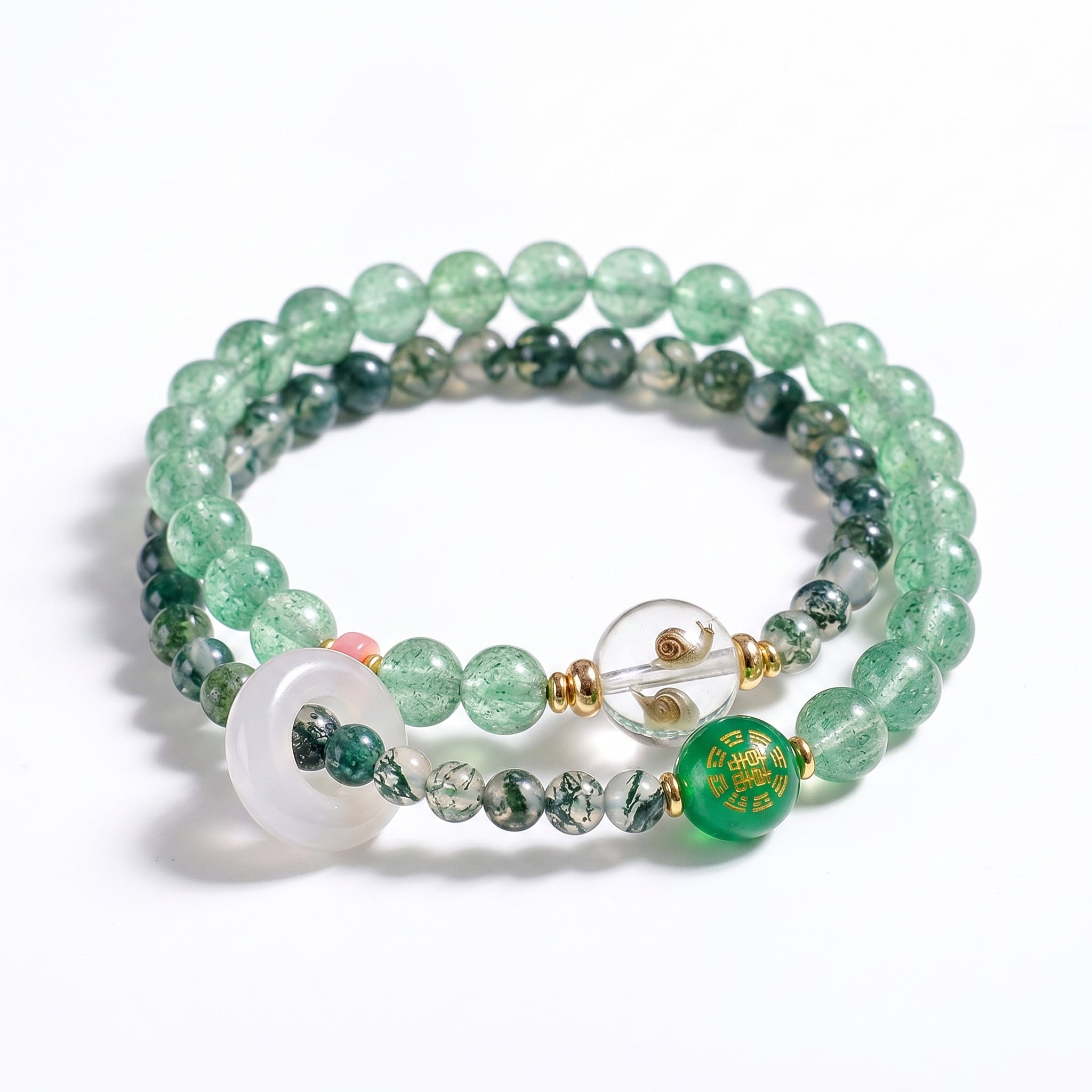 Emerald Rise Wood Element Double-Strand Beaded Bracelet Natural Green Gemstone Bracelet for Gemini, Libra & Aquarius