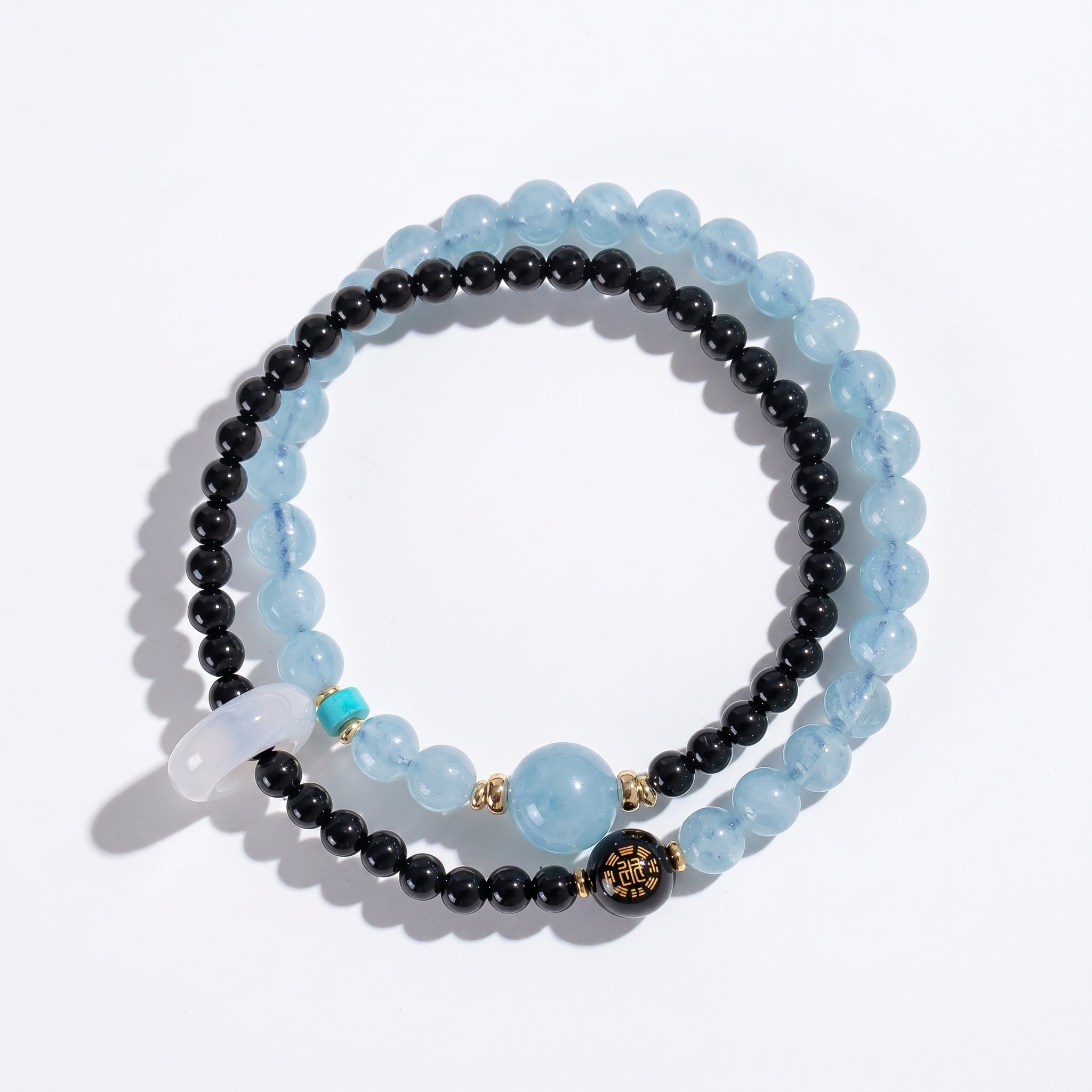 Moon Tide Water Element Double-Strand Beaded Bracelet Aquamarine & Black Onyx Inspired Gemstone Bracelet for Cancer, Scorpio & Pisces