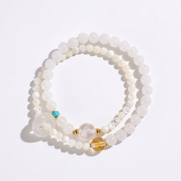 Silver Zenith Metal Element Double-Strand Beaded Bracelet Element of Clarity & Strength