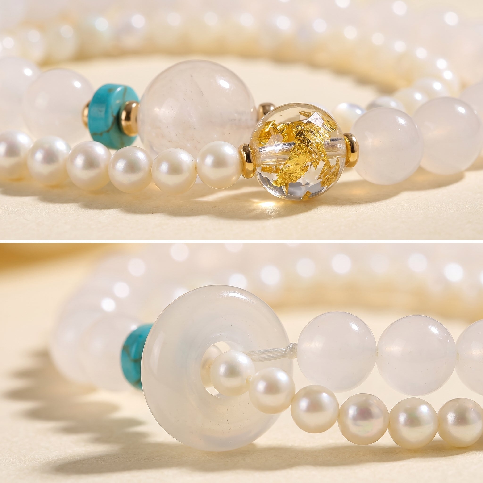 Silver Zenith Metal Element Double-Strand Beaded Bracelet Element of Clarity & Strength