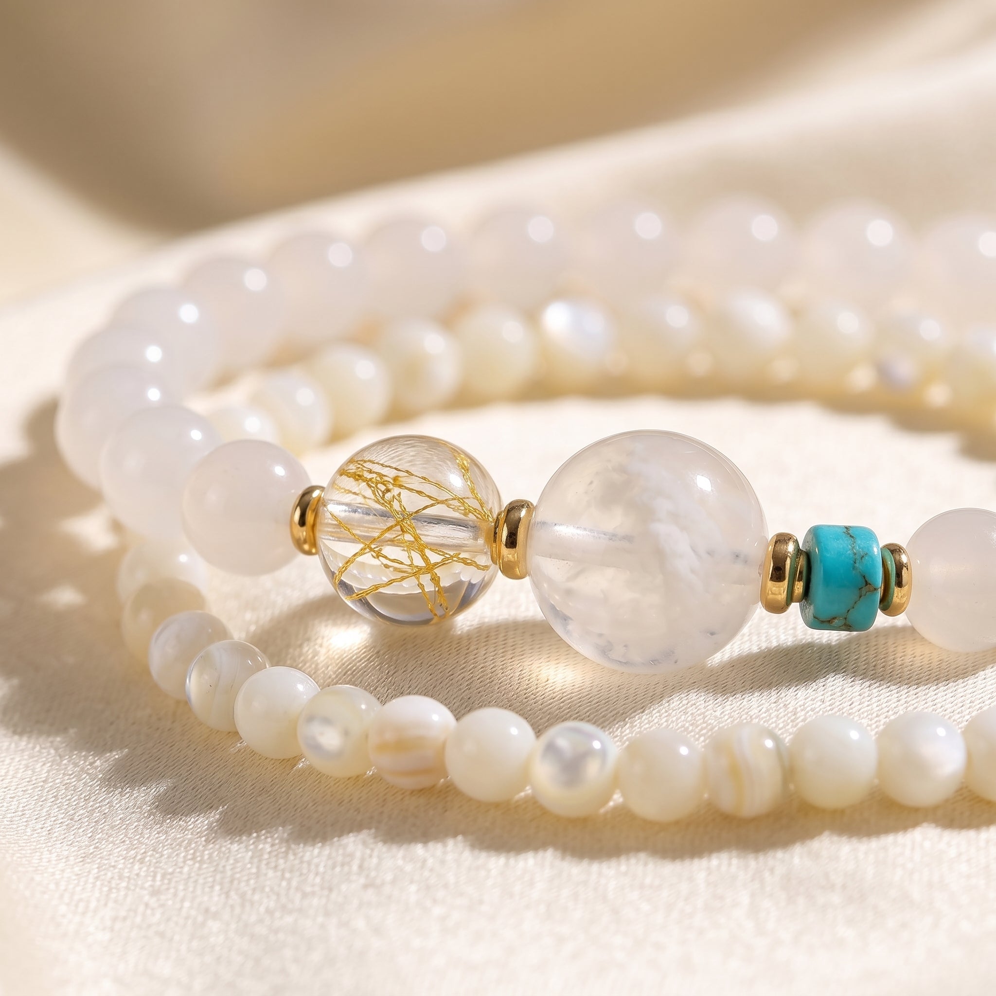 Silver Zenith Metal Element Double-Strand Beaded Bracelet Element of Clarity & Strength