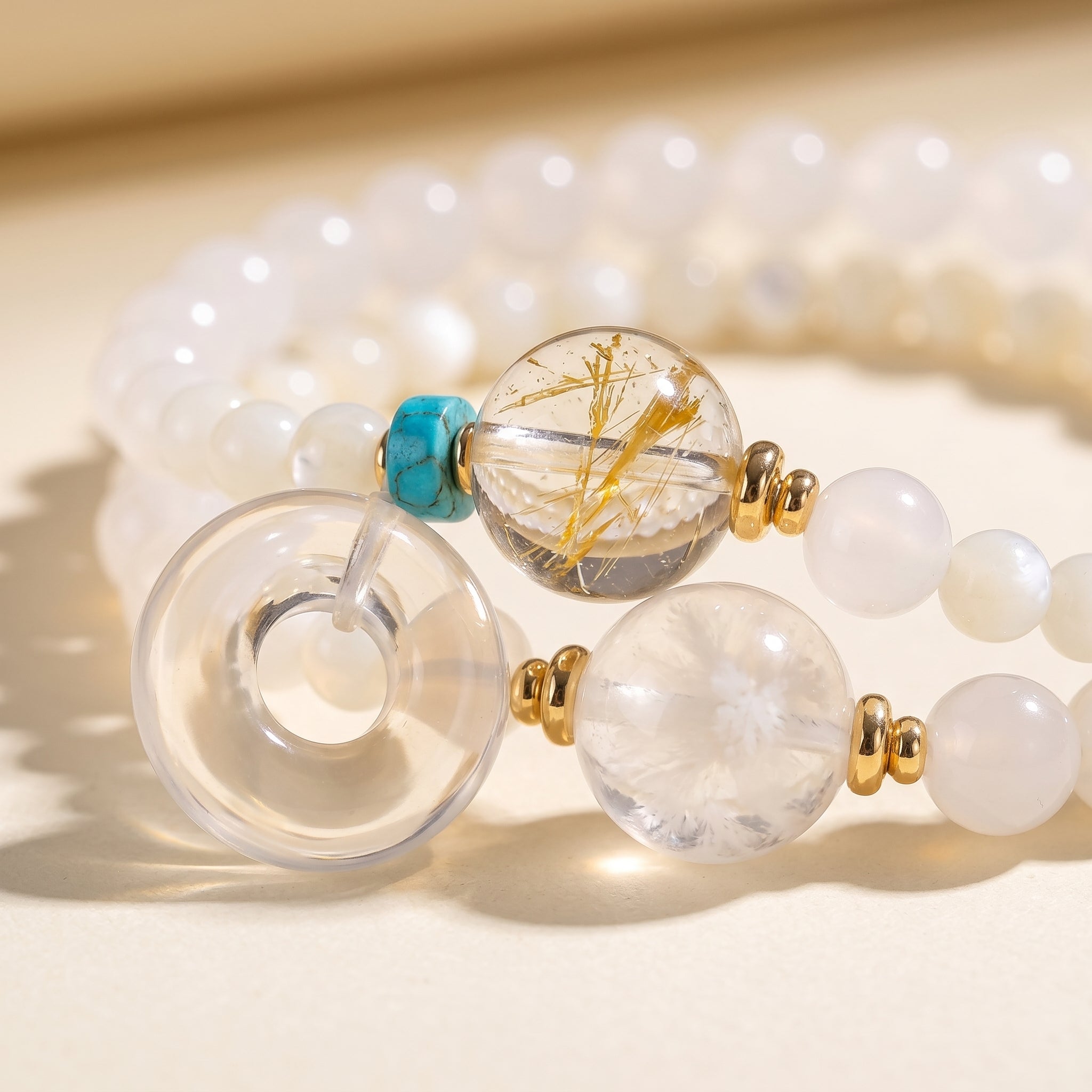 Silver Zenith Metal Element Double-Strand Beaded Bracelet Element of Clarity & Strength