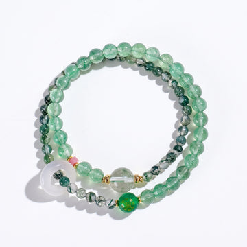 Emerald Rise Wood Element Double-Strand Beaded Bracelet Natural Green Gemstone Bracelet for Gemini, Libra & Aquarius