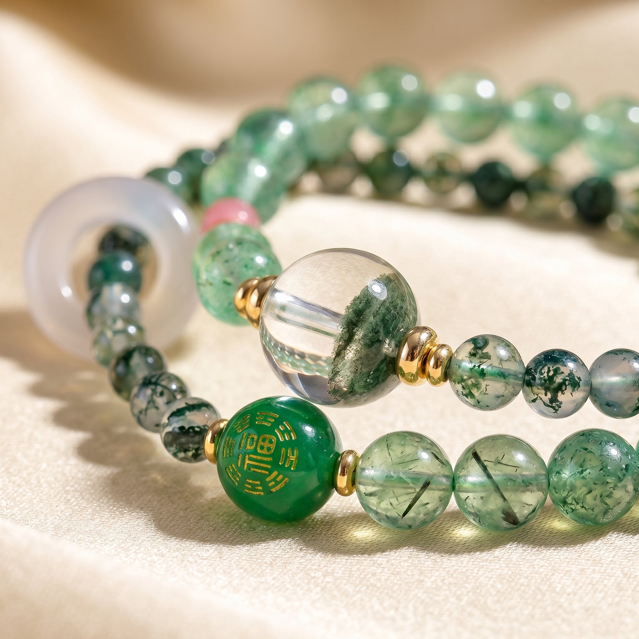 Emerald Rise Wood Element Double-Strand Beaded Bracelet Natural Green Gemstone Bracelet for Gemini, Libra & Aquarius