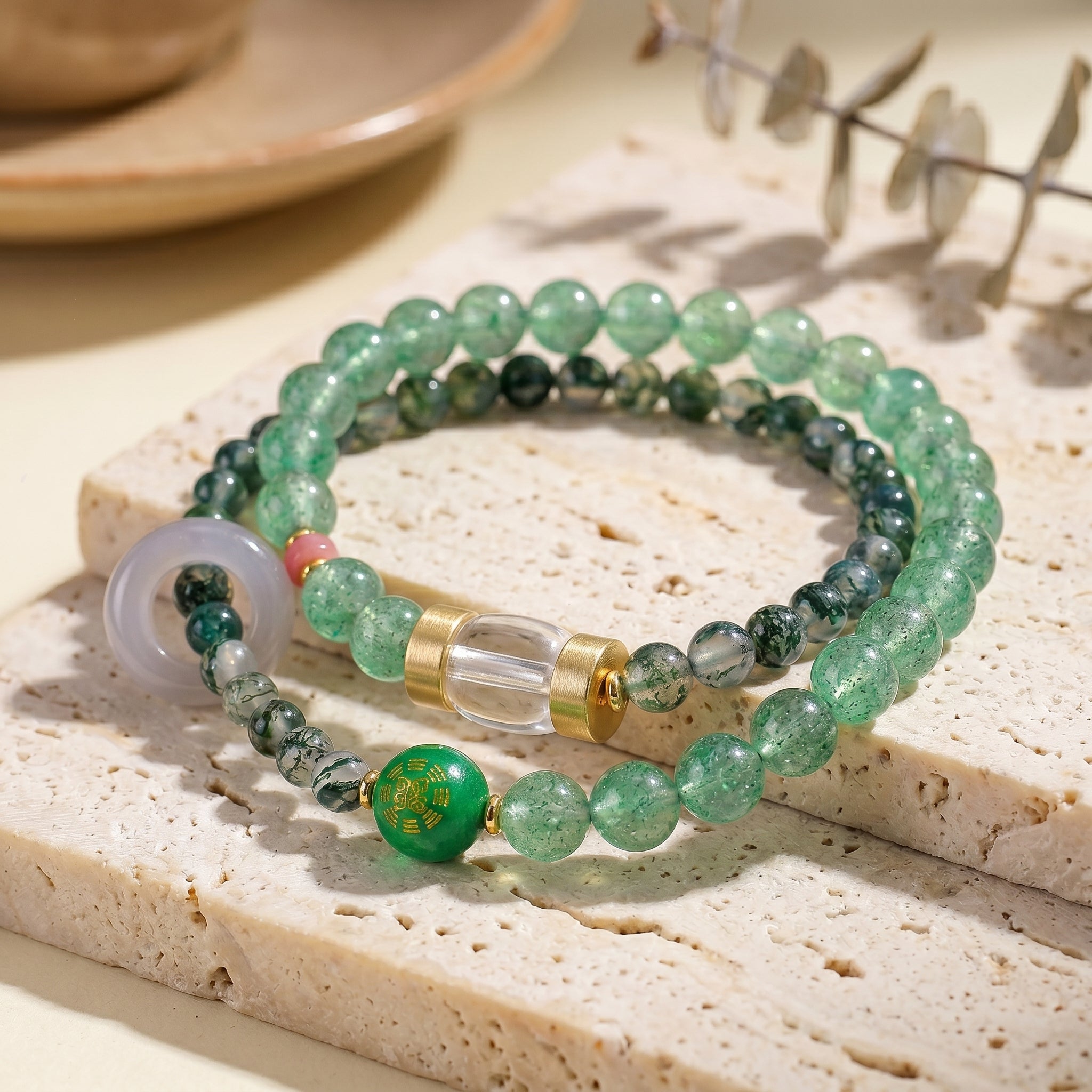 Emerald Rise Wood Element Double-Strand Beaded Bracelet Natural Green Gemstone Bracelet for Gemini, Libra & Aquarius