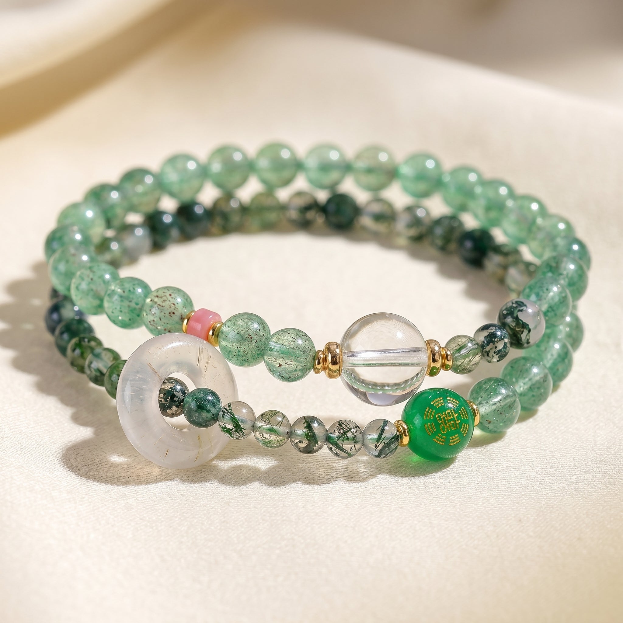 Emerald Rise Wood Element Double-Strand Beaded Bracelet Natural Green Gemstone Bracelet for Gemini, Libra & Aquarius