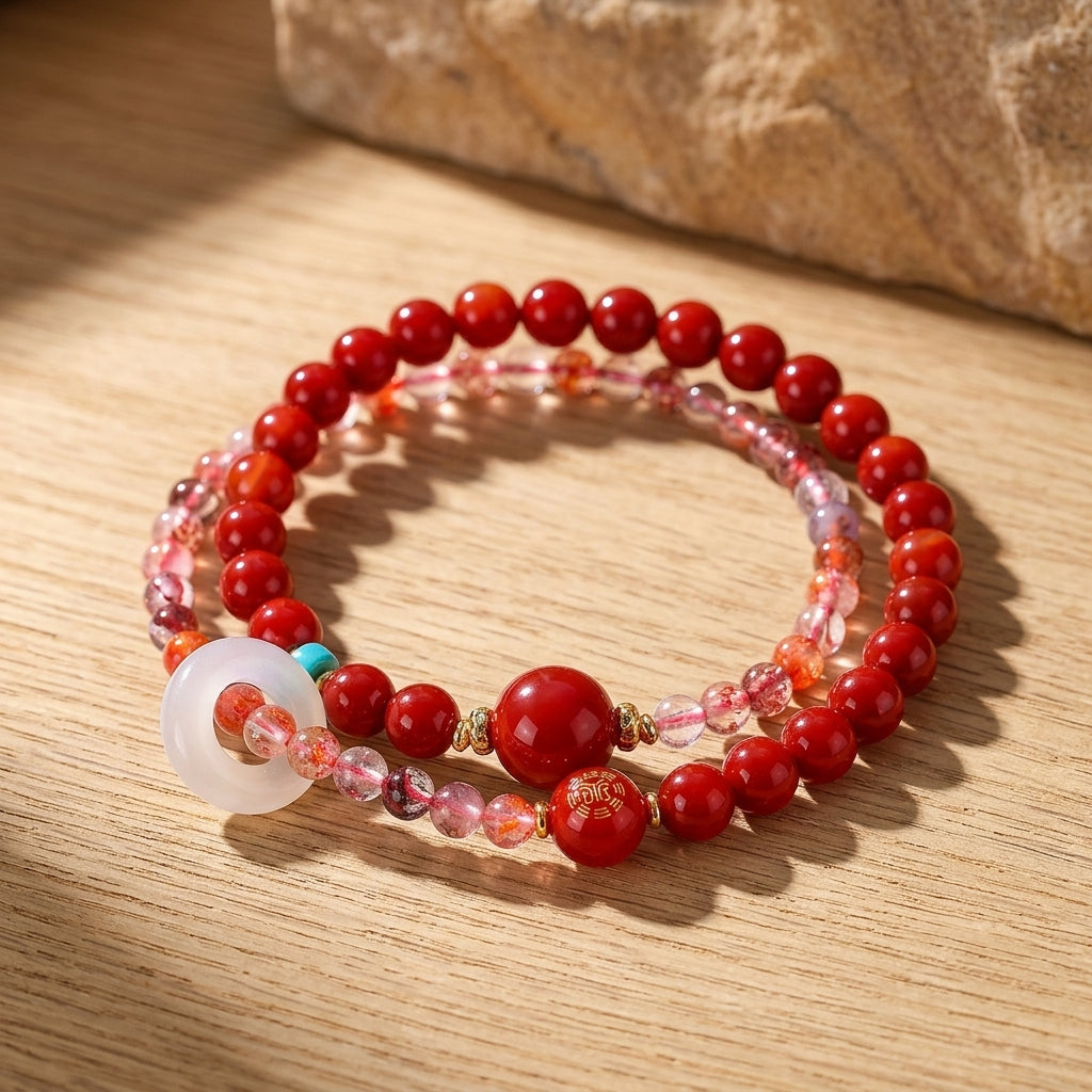 Solar Bloom Fire Element Double-Strand Beaded Bracelet
