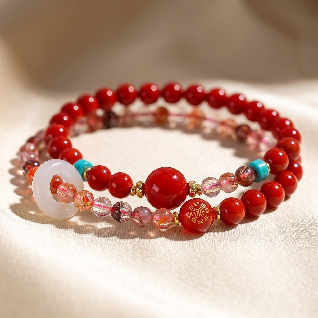 Solar Bloom Fire Element Double-Strand Beaded Bracelet