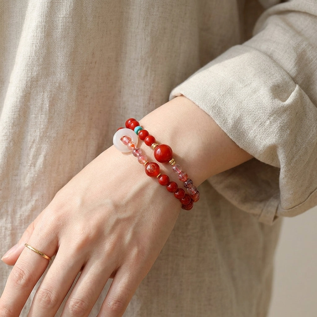 Solar Bloom Fire Element Double-Strand Beaded Bracelet