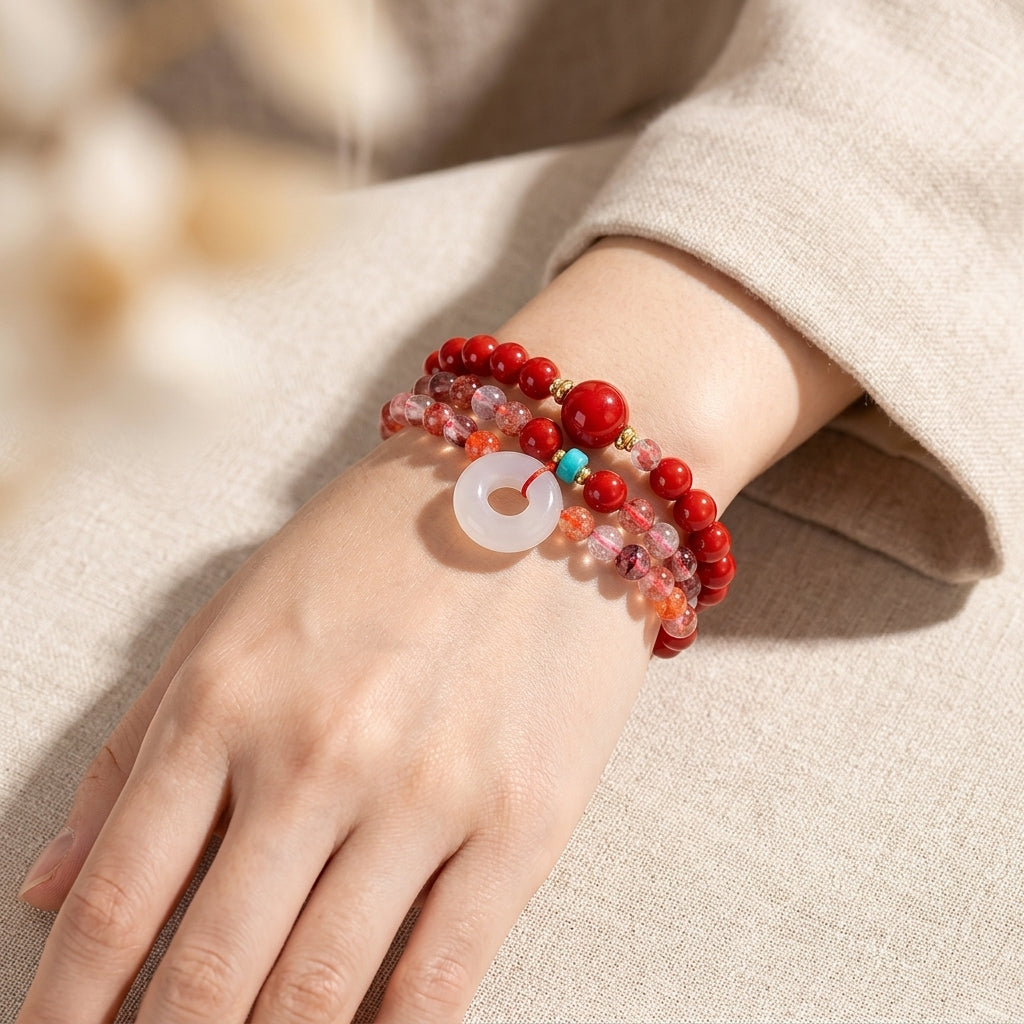 Solar Bloom Fire Element Double-Strand Beaded Bracelet