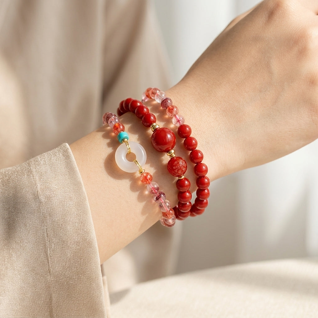 Solar Bloom Fire Element Double-Strand Beaded Bracelet
