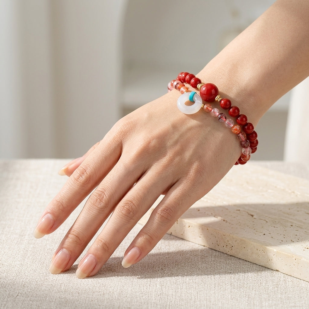 Solar Bloom Fire Element Double-Strand Beaded Bracelet