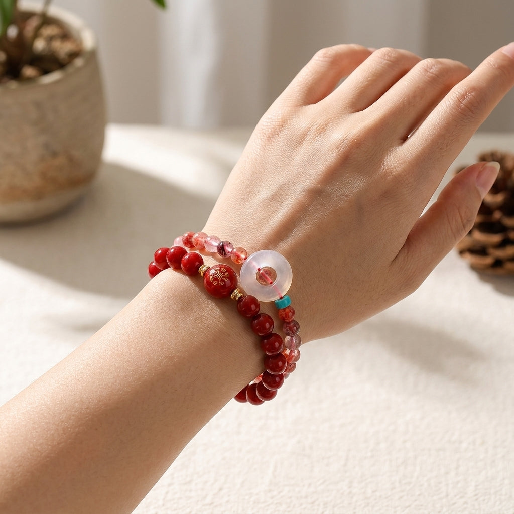 Solar Bloom Fire Element Double-Strand Beaded Bracelet
