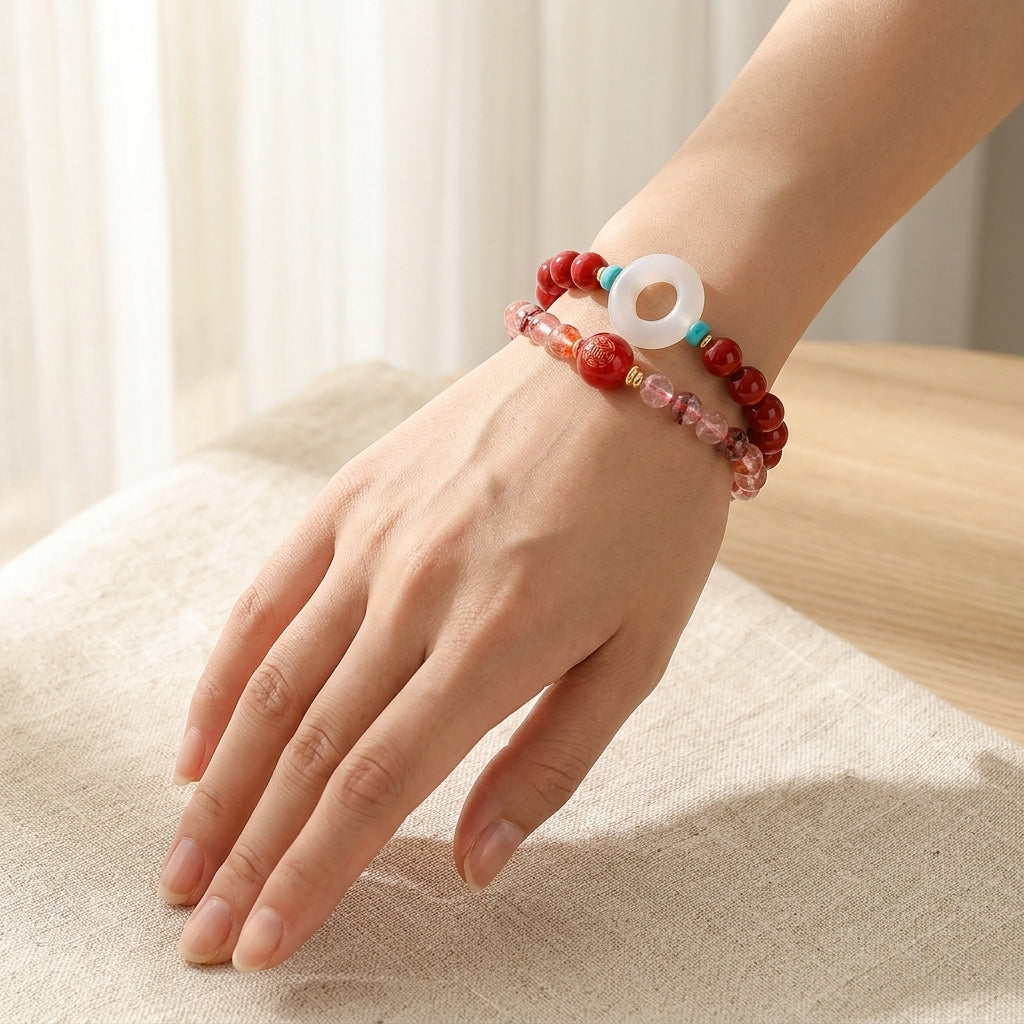 Solar Bloom Fire Element Double-Strand Beaded Bracelet