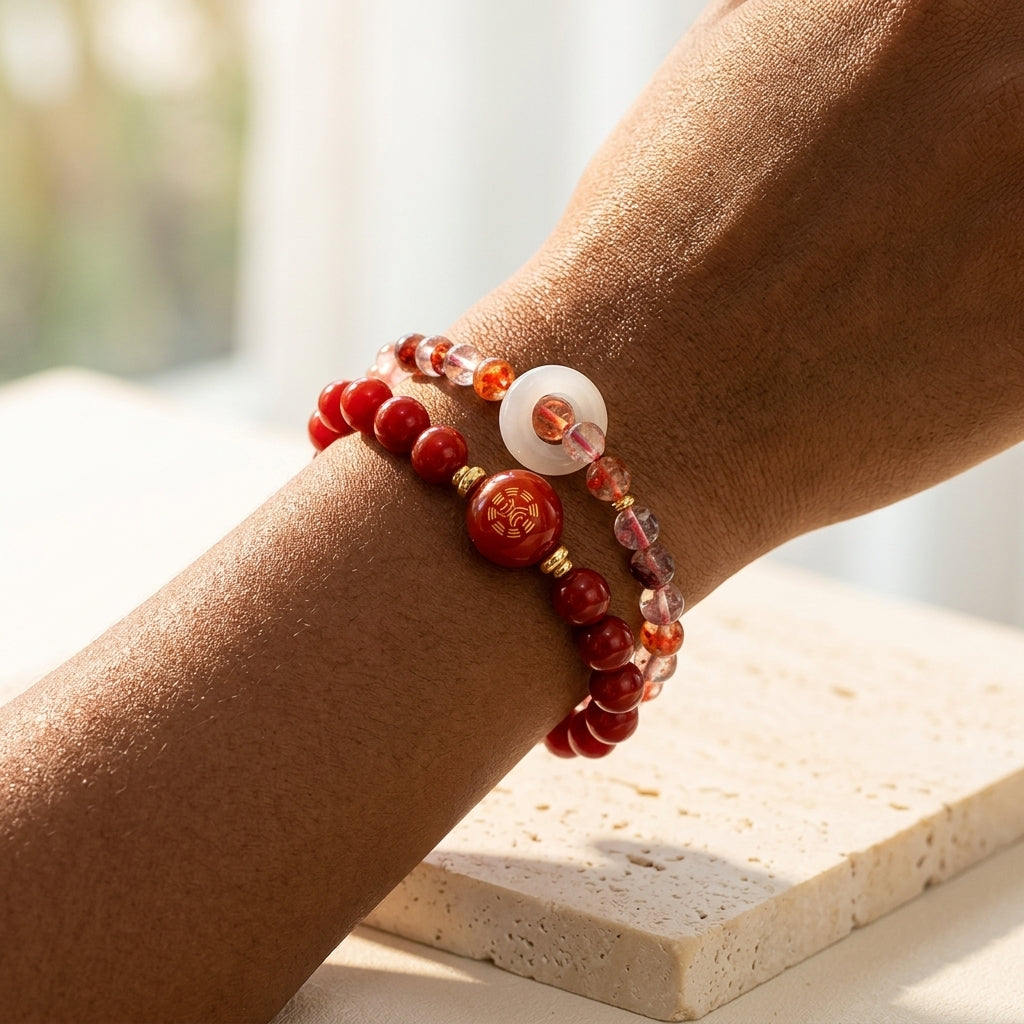 Solar Bloom Fire Element Double-Strand Beaded Bracelet