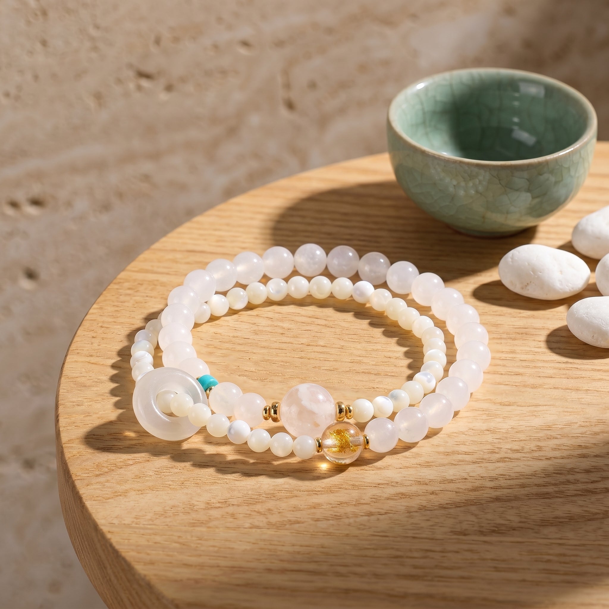 Silver Zenith Metal Element Double-Strand Beaded Bracelet Element of Clarity & Strength