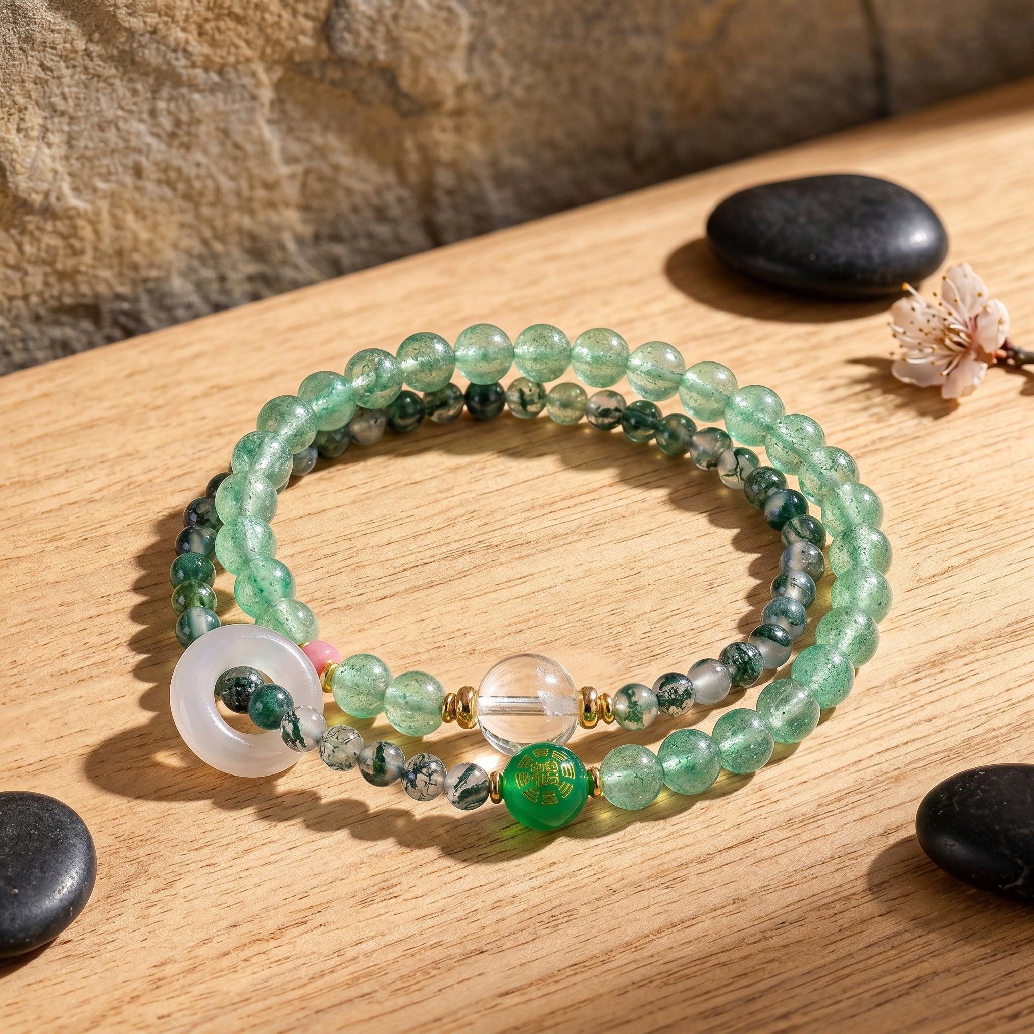 Emerald Rise Wood Element Double-Strand Beaded Bracelet Natural Green Gemstone Bracelet for Gemini, Libra & Aquarius