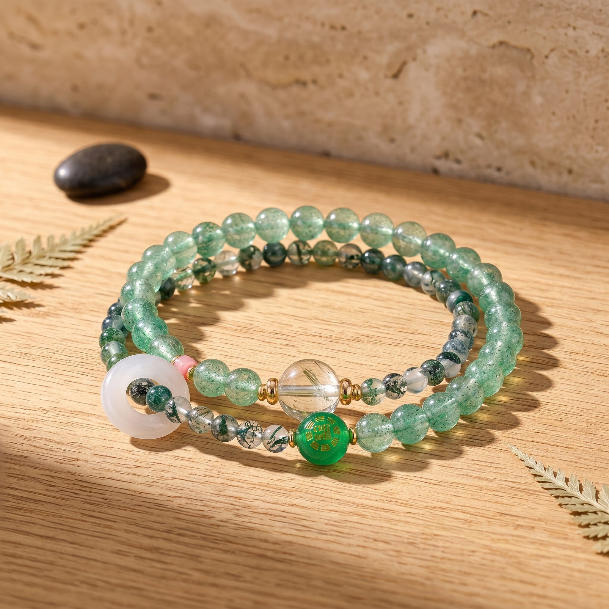 Emerald Rise Wood Element Double-Strand Beaded Bracelet Natural Green Gemstone Bracelet for Gemini, Libra & Aquarius