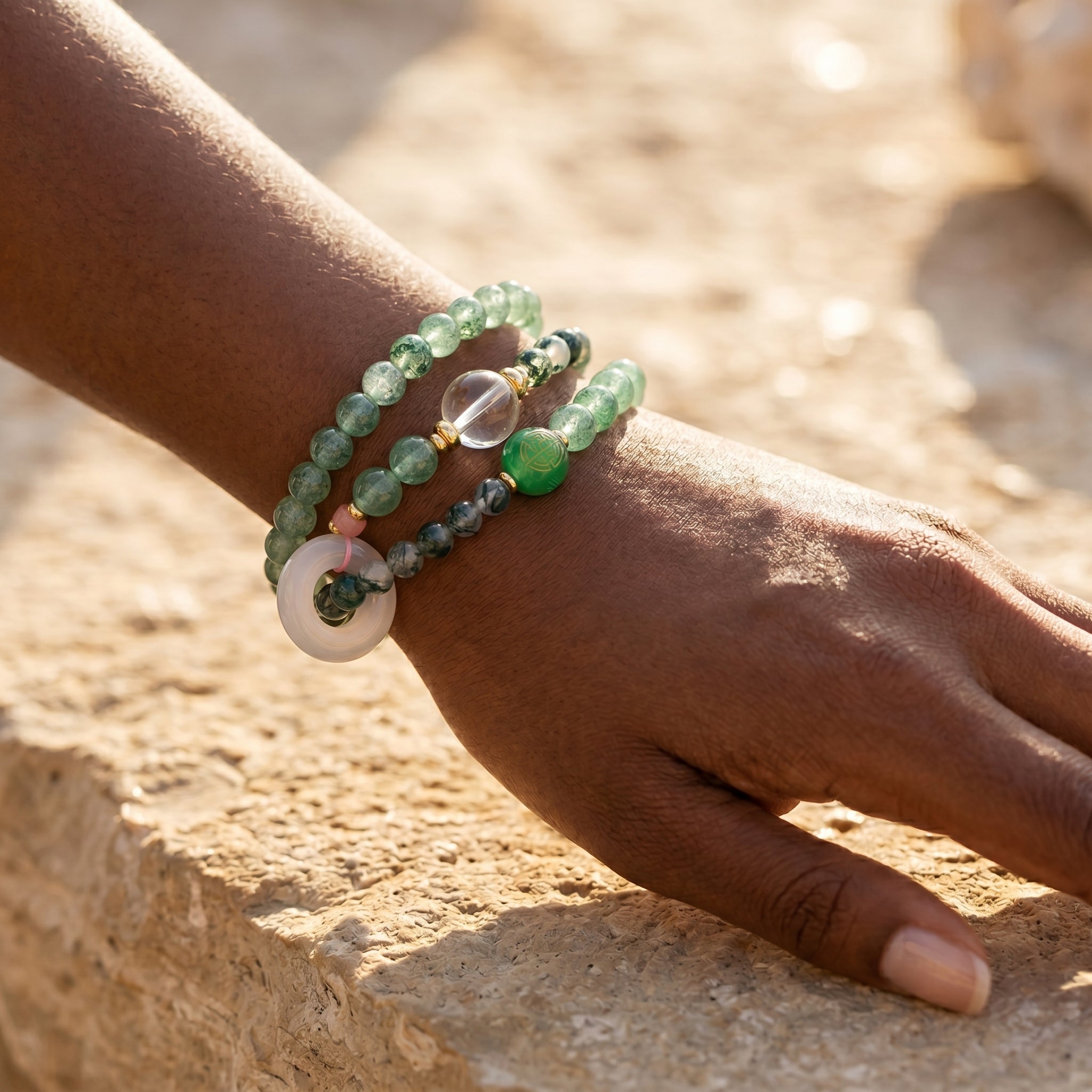 Emerald Rise Wood Element Double-Strand Beaded Bracelet Natural Green Gemstone Bracelet for Gemini, Libra & Aquarius