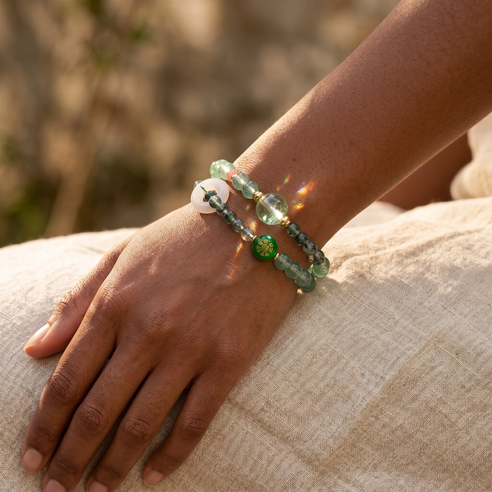 Emerald Rise Wood Element Double-Strand Beaded Bracelet Natural Green Gemstone Bracelet for Gemini, Libra & Aquarius